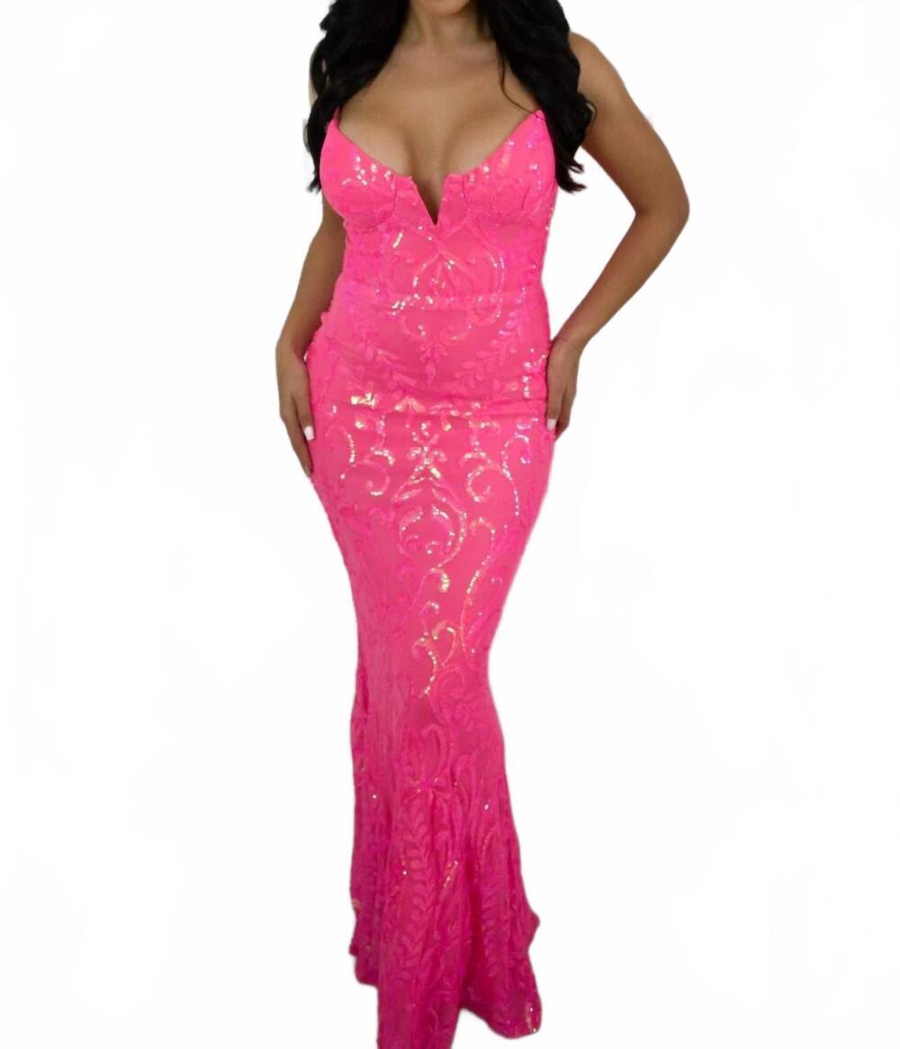 NEW LOVESOME diedra sequin maxi dress in fuchsia